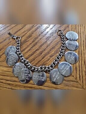 NEW 10 Commandments ChatmSilver Tone Round Charm Bracelet with Engraved Discs